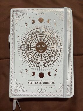 Unbranded White Self Care Journal with Gold Foil Celestial Design